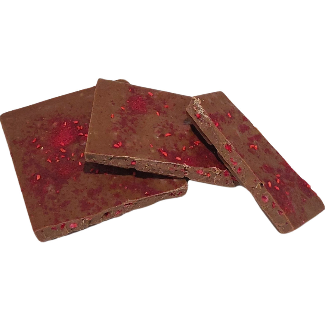 Raspberry and milk chocolate block 100g