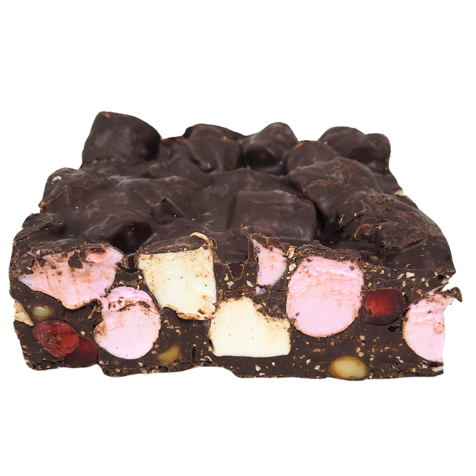 Rocky Road Macadamia and Cherry Dark chocolate Block 500g