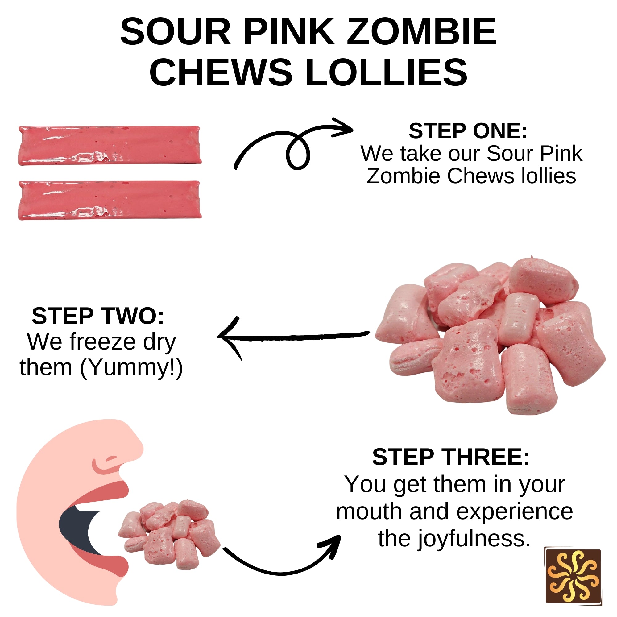 Freeze Dried Zombie Chews Sour Pink Strawberry Lollies