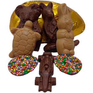 Milk chocolate Half Easter Egg with Animals and Car