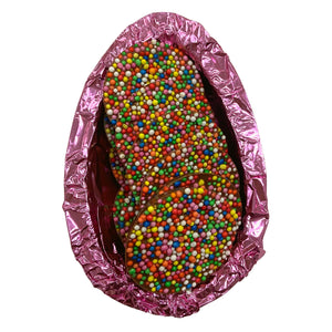 Milk Chocolate Half Easter Egg Filled with Sprinkles - PINK Foil